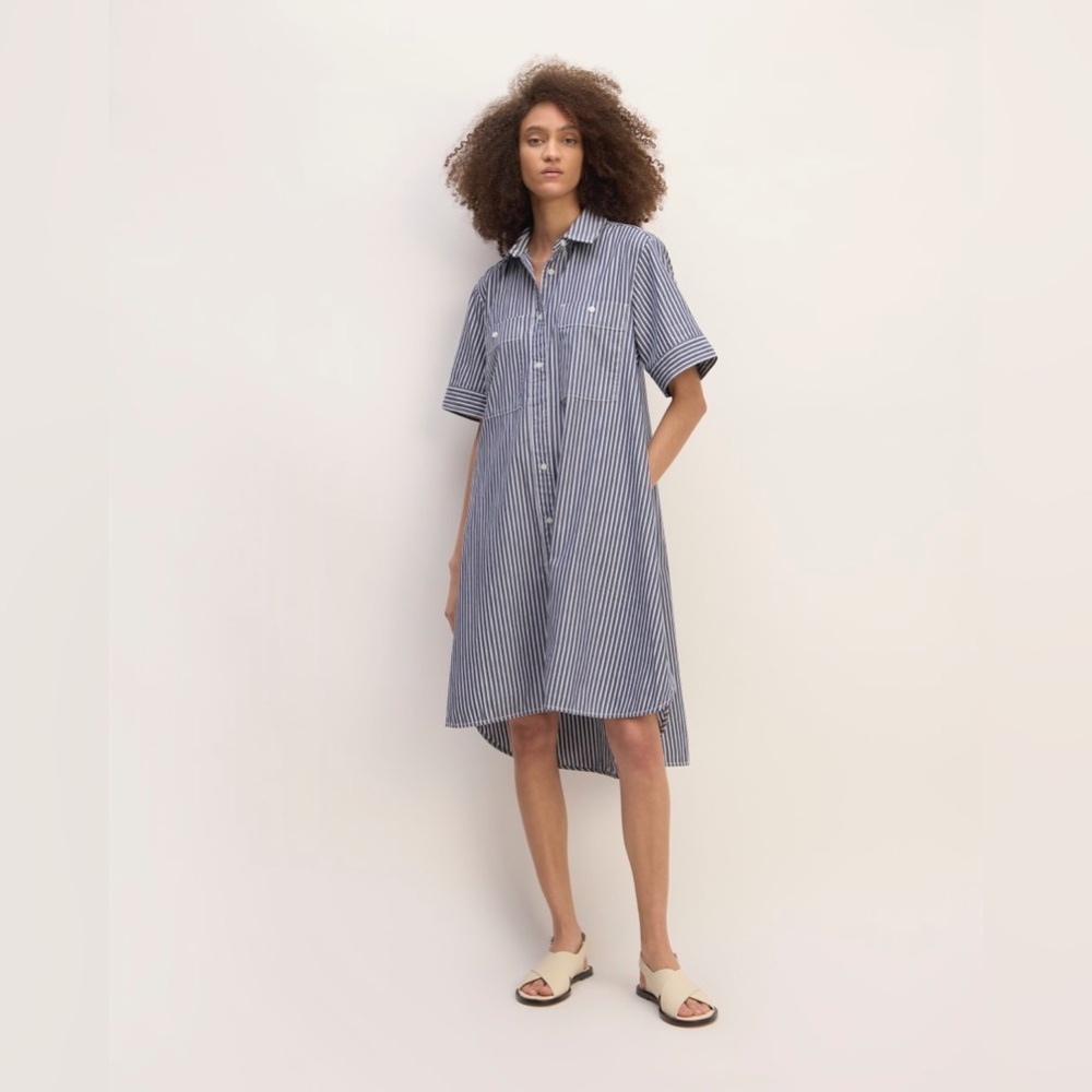 Everlane The Day Tripper Dress Size S Dark Navy White Striped